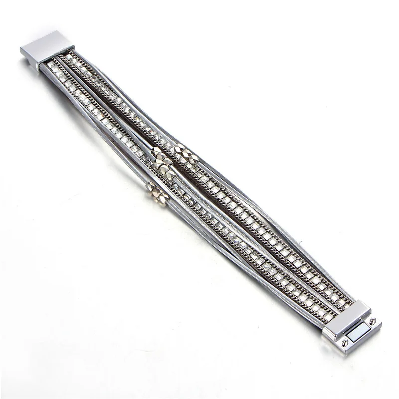 Женский многослойный браслет с магнитной пряжкой модный кожаный жемчугом в