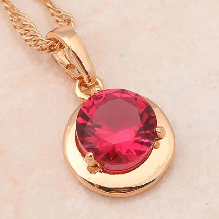 Милый круглый набор стильной бижутерии золотой тон Розовый Красный Кристалл