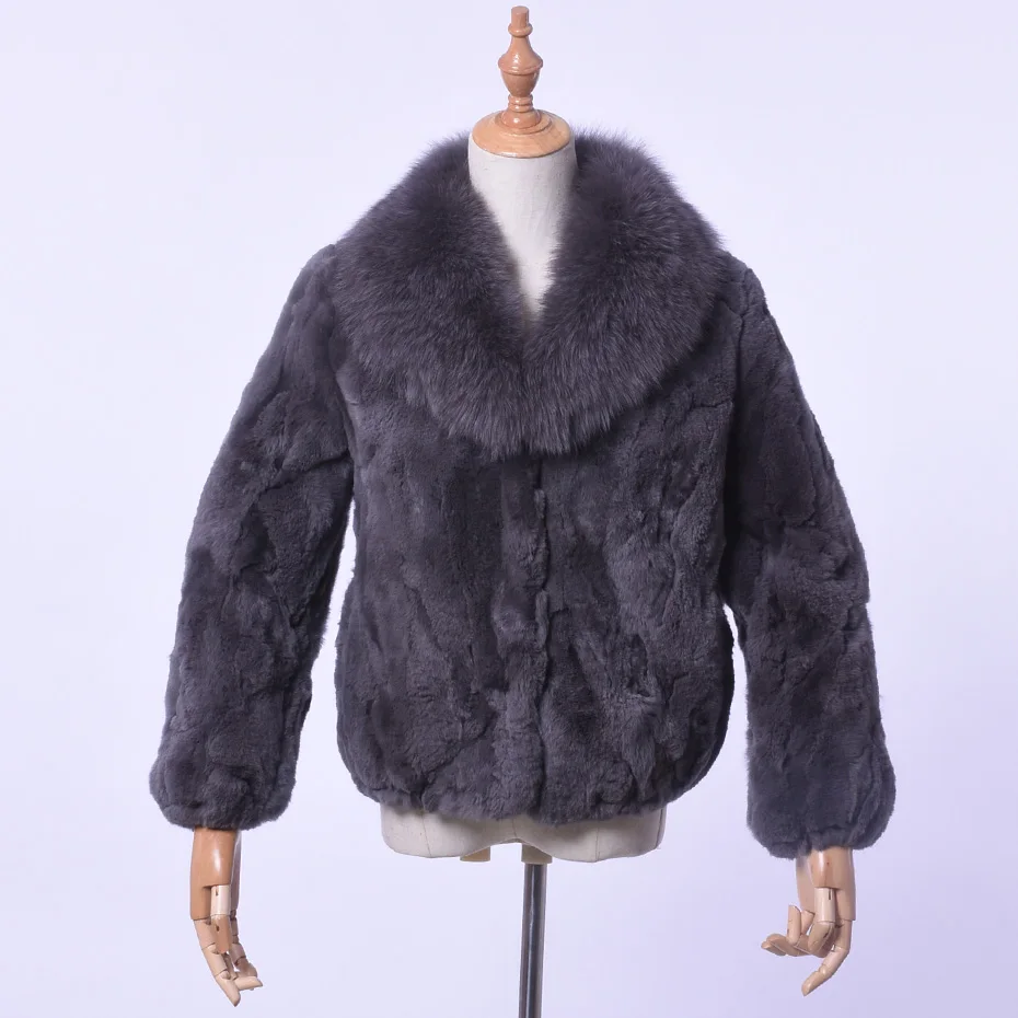 Зимнее женское пальто с воротником из меха кролика и лисы модное однотонное
