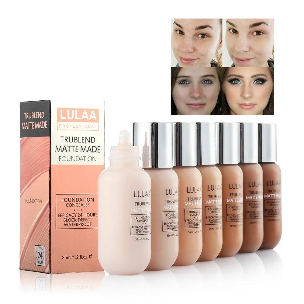 Natural 35ml Soft Matte Long Wear Foundation Oil Control Waterproof Concealer Liquid Foundation Cream Women Beauty Makeup TSLM1