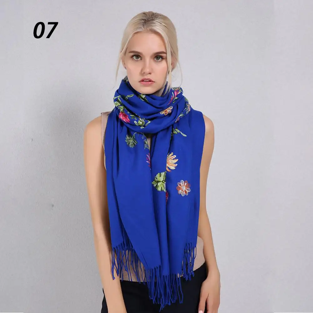 07 Diamond Blue Sparsil, женские зимние кашемировые шарфы с вышитыми цветами и кисточками, шали, длинные, большие размеры, 200*70 см, женские шали из пашмины, элегантный шарф - Цвет: 07 Diamond Blue