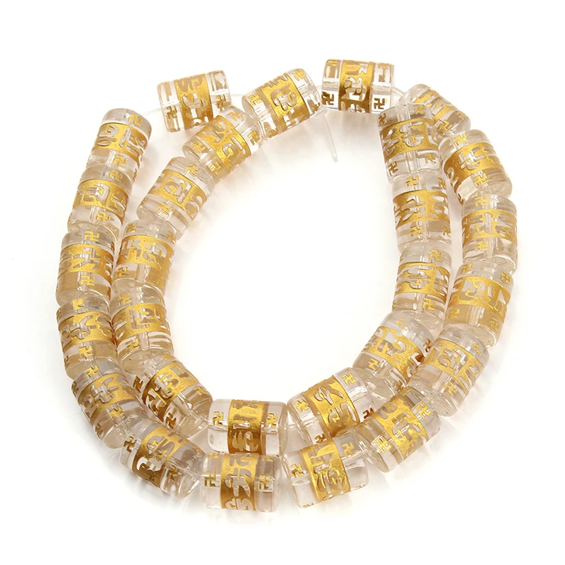 Тибетский буддистский молитвенный стеклянный бисер с штампованными золотыми