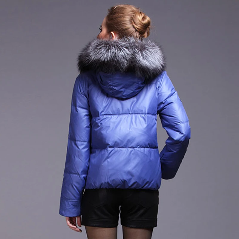 QAZXSW 2018 New Women's Winter White Duck Down Jacket Short XL Plus Fertilizer Coat Hooded Large Fur Collar Straight Outer LD066 | Женская