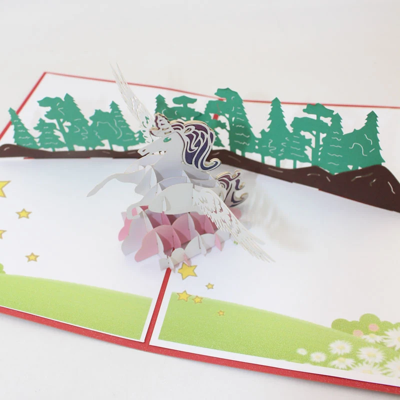 3D Ручная работа цветная печать Мультфильм Облако шаговый Единорог бумажные