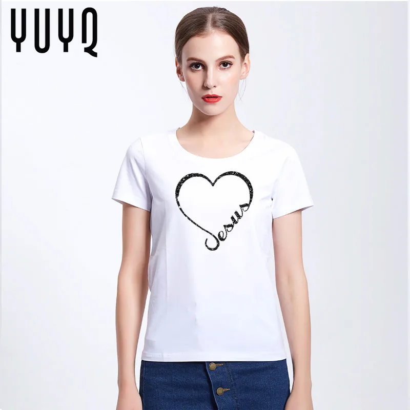 Любовь Сердце вера в Иисуса футболка Для женщин короткий рукав смешные