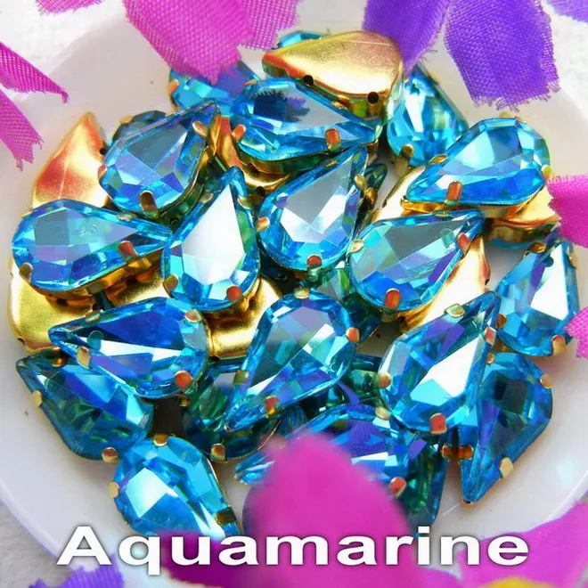 A3 Aquamarine Стеклянный кристалл золотой коготь 3*6 мм 6*10 мм 8*13 мм Необычные цвета тонкий капли воды Груша Форма пришить стразы бусины ручной работы diy - Цвет: A3 Aquamarine