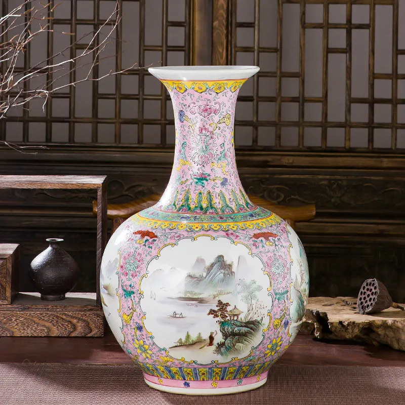 Большая керамическая ваза Jingdezhen в китайском стиле с ручной росписью розами для