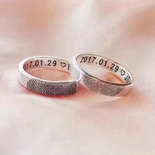 Amxiu, 925 пробы, серебряные, две части, обручальные кольца, Заказные, персонализированные, с отпечатками пальцев, выгравированные, именные, кольца для влюбленных, подарок-сюрприз