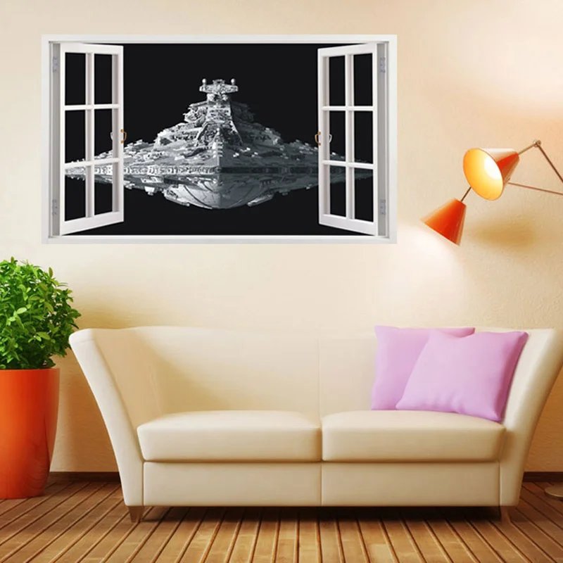 

60*100cm Spacecraft 3D False windows wall stickers for kids rooms bedroom Living room background home decoration mural sticker