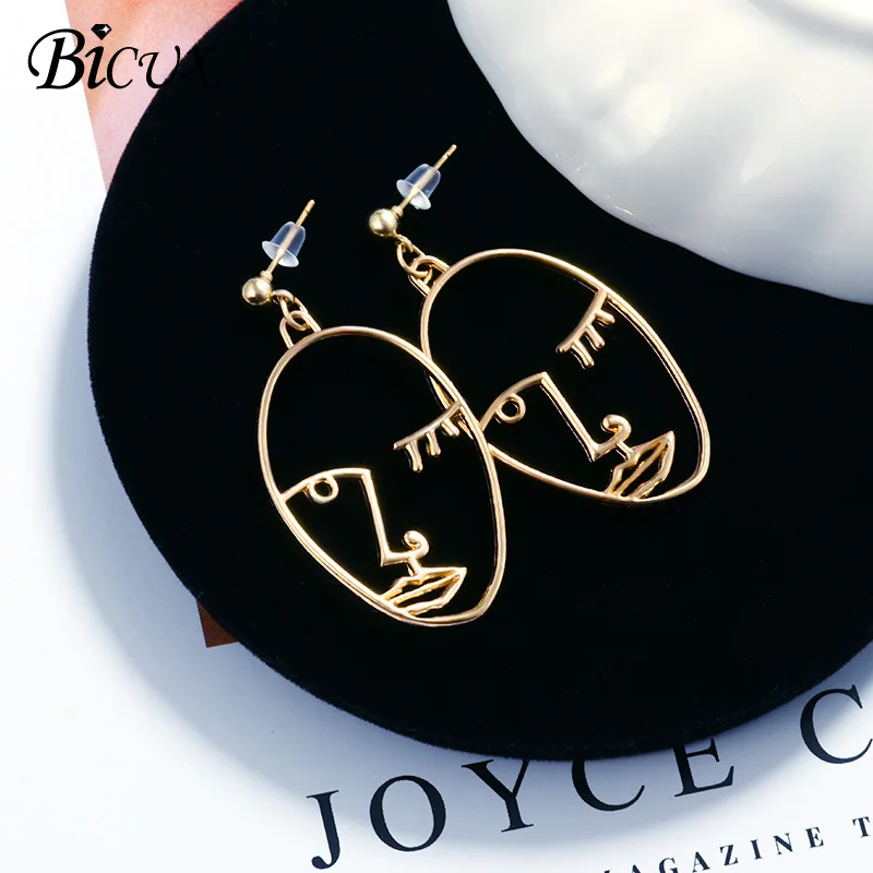 Gold 5 BICUX, новые модные круглые висячие серьги в Корейском стиле для женщин, геометрические круглые золотые серьги в форме сердца, свадебные ювелирные изделия - Окраска металла: Gold 5