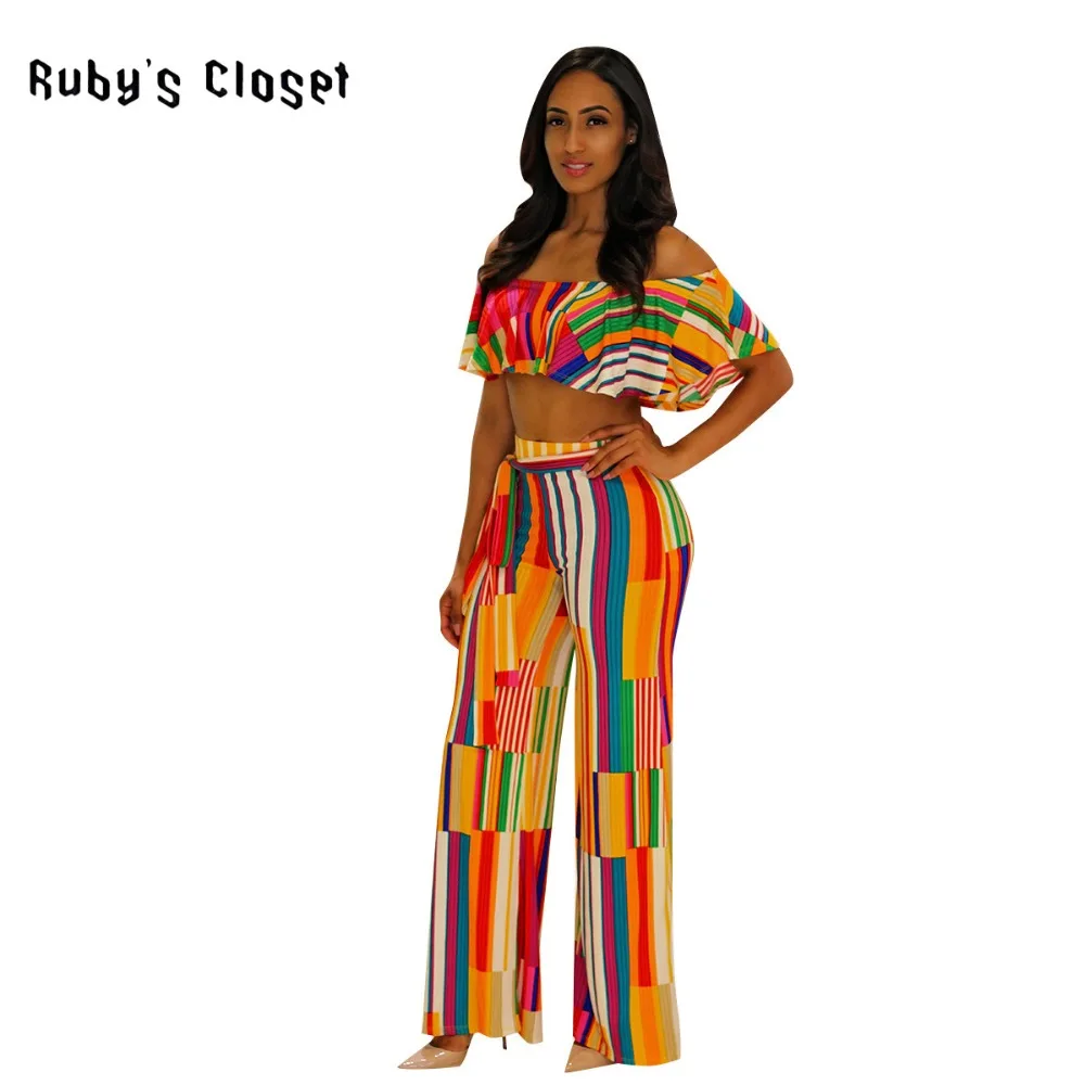 Ruby's Closet красочные полосатые печатные женские комплекты из двух предметов с
