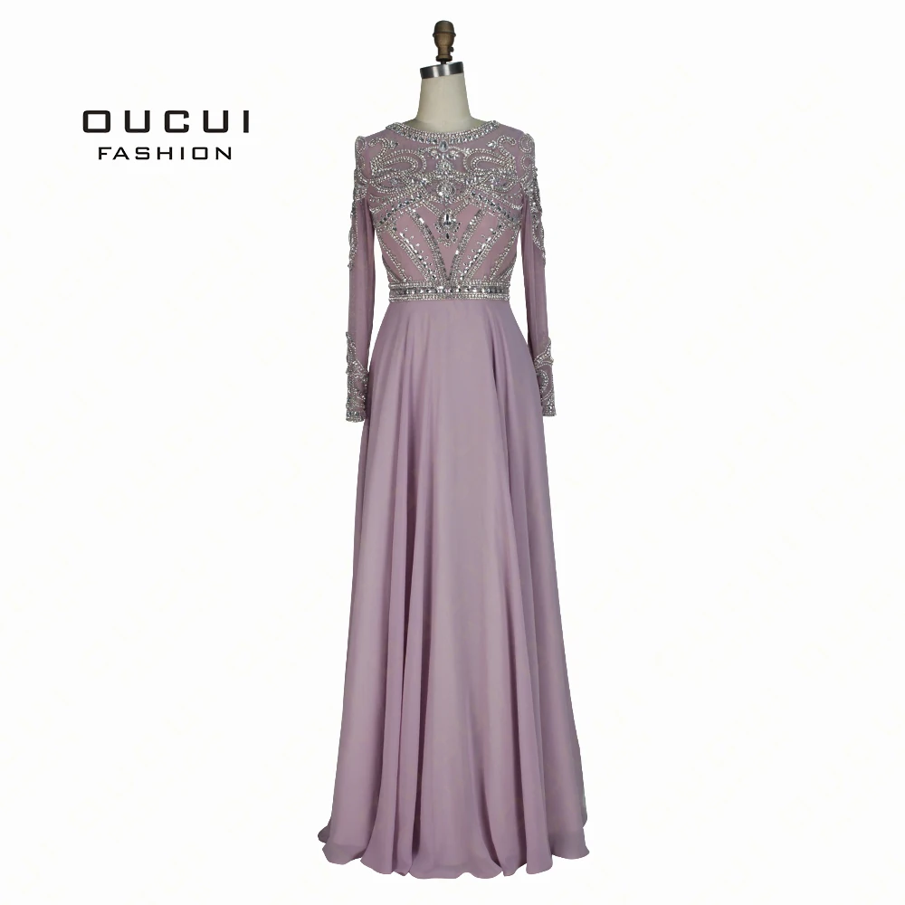 Vestido de festa длинное формальное платье с длинными рукавами Прозрачная спина с ручной вышивкой бисером длинное вечернее платье для выпускного вечера OL102352D