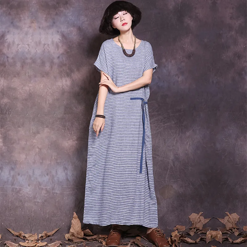 Длинное платье в полоску с круглым вырезом новинка 2019 летнее повседневное