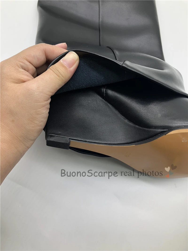 Buono Scarpe/женские ботинки черного цвета с замочком акулы; ботинки из натуральной кожи с высоким голенищем; брендовые дизайнерские ботинки на танкетке и высоком каблуке; Botas Mujer; шикарные ботинки; коллекция года