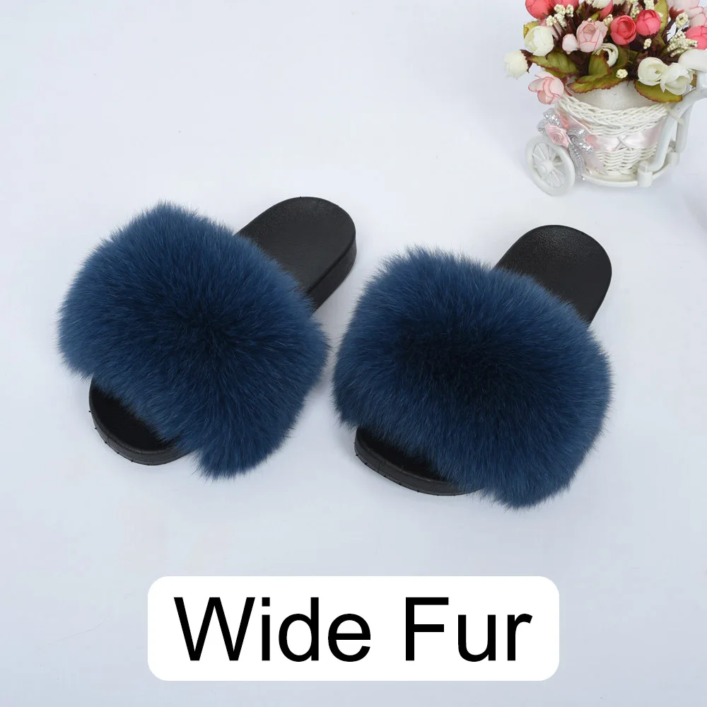 Dark Blue 14cm Женские шлепанцы из натурального Лисьего меха на 14 см; летние шлепанцы; модные стильные шлепанцы наивысшего качества; /розничная ; S6018W - Цвет: Dark Blue 14cm