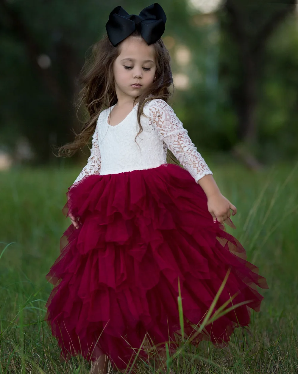 Летние официальные белые платья для девочек Пышное Платье с длинным рукавом