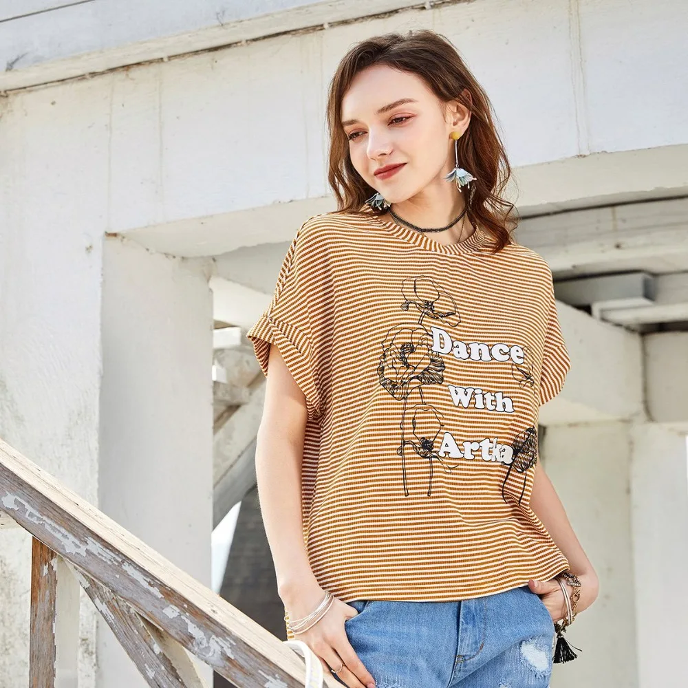 ARTKA 2019 ранняя летняя новая женская повседневная полосатая футболка с буквенным