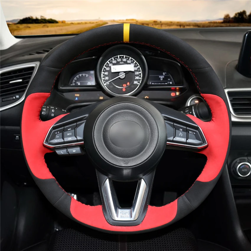 Черный чехол на руль из натуральной кожи для Mazda 3 Axela- Mazda 6 Atenza- CX-5 CX5- Mazda CX-9