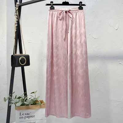 PINK Однотонные Корейская высокая Талия атласные широкие брюки женские летние плюс размер свободные длинные прямые брюки Femme Повседневные A394 - Цвет: PINK