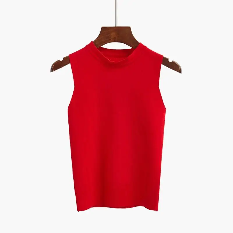 Корейский стиль топы женские трикотажные милые укороченные без рукавов с