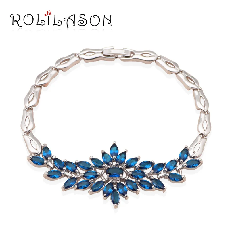 ROLILASON fancy design crystal white Cubic zircon Silver Bracelet Wholesale retail Fashion Jewelry Party TB569 | Украшения и