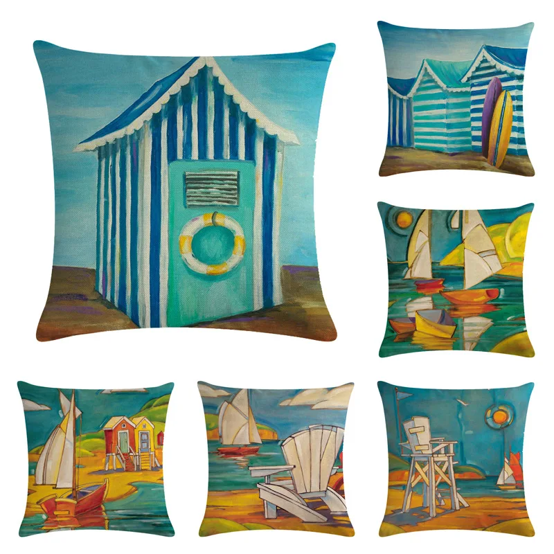 

45x45cm Oil Painting House Family Cushion Cover Soft Plush Pillow Case Home Room Office Decoration Back Throw Sofa Cushion Cover