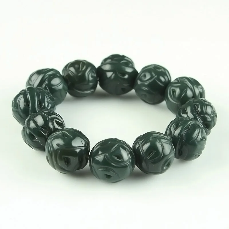 XinJiang HeTian Qing Jade браслеты Прямая поставка счастливый амулет трехмерная резьба