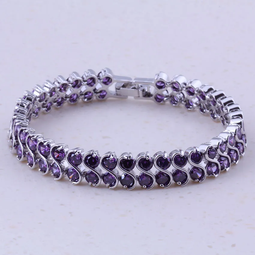 Модные женские браслеты с фиолетовыми кристаллами серебряного цвета Лучшие