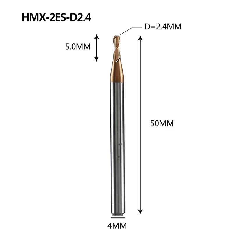 HMX-2ES-D2.5 HMX-2ES твердосплавная 2 Флейта с нано покрытием крошечная Квадратная Головка Концевая фреза Фрезерный резак режущие инструменты для закаленной стали HRC68 - Длина режущей кромки: HMX-2ES-D2.5