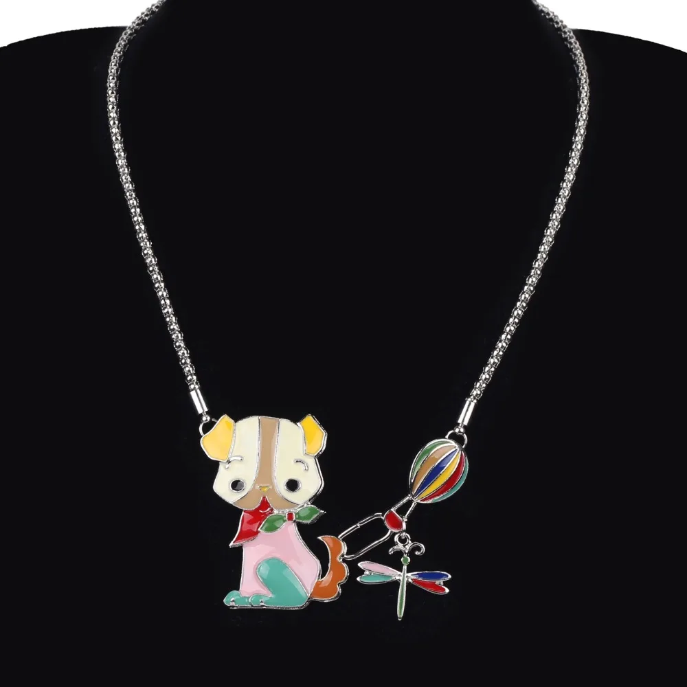 Bonsny эмалированный сплав мультяшная собака стрекоза воздушный шар колье подвеска