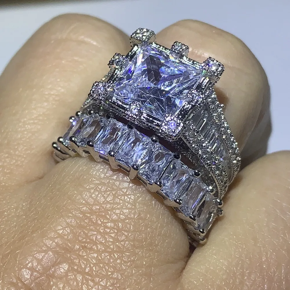 choucong brand new 2019 hot sale vintage jewelry 925 sterling silver princess 5a cz diamond zircon women wedding bridal ring set free global shipping
