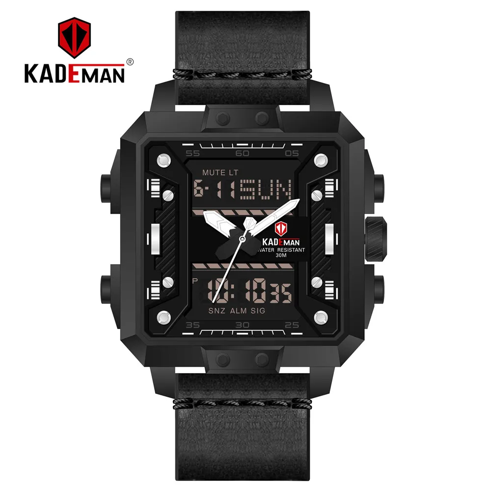 KADEMAN брендовые квадратные мужские часы Роскошные наручные с двойным дисплеем