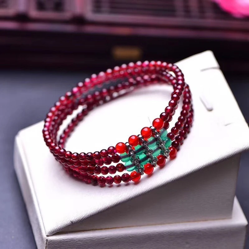 Оптовая продажа натуральный гранат камень браслеты винно-красный бисер с