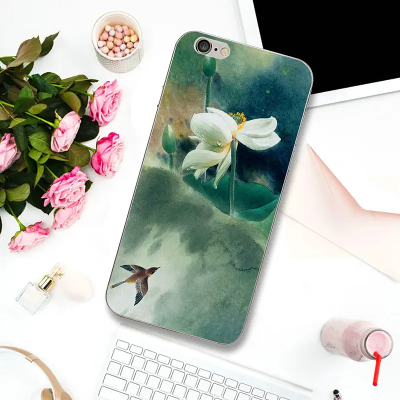 Beautiful Lotus Flower Oil Soft TPU Silicone Phone Cases Candy Colors Leaves for iPhone X XR XS Max 10 7 8 Plus 4 4S 5 5S SE 5C | Мобильные