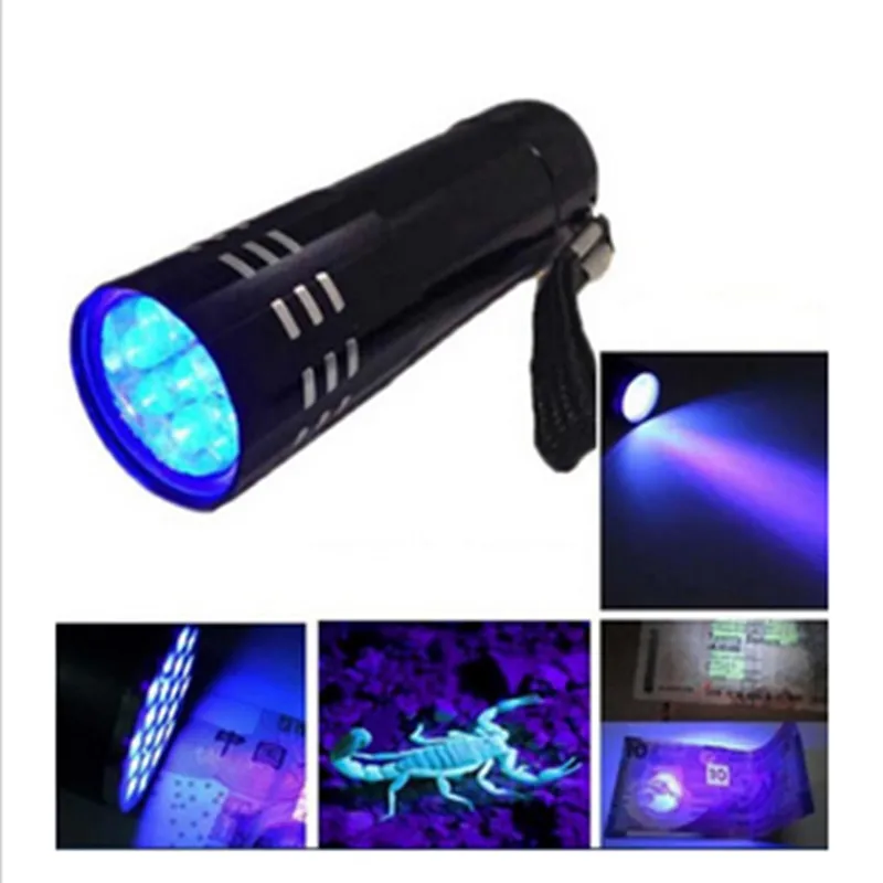 Светодиодный УФ-фонарик алюминиевый фиолетовый с 9 светодиодами батарея aaa для