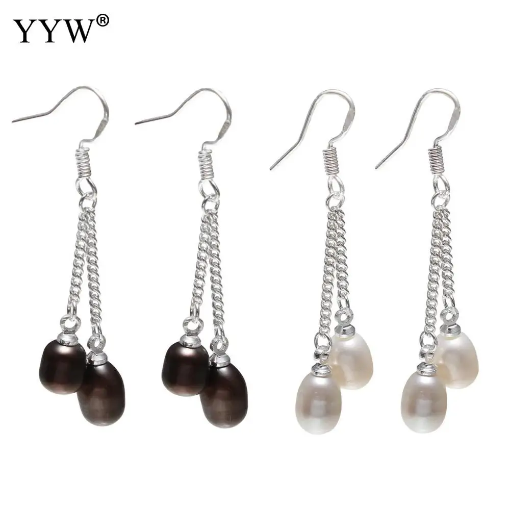

Freshwater Pearl Earrings brass earring hook Rice for woman 6-8mm 45mm Sold By Pair