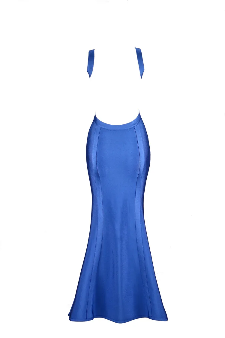 Женское вечернее платье с открытой спиной синее Бандажное платье-макси