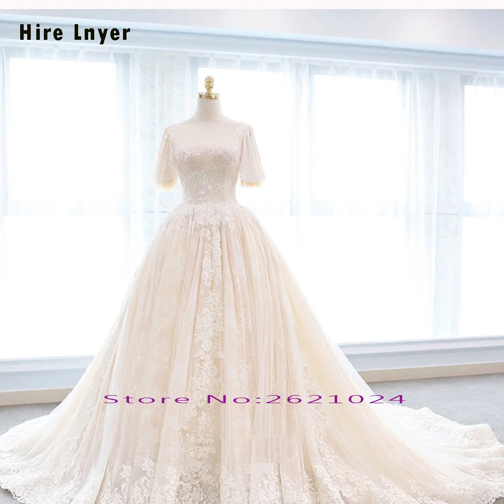 Прокат LNYER Robe De Mariee короткий рукав Кружева Бисероплетение Аппликации Светло