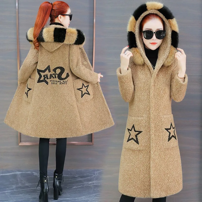 Luxury clothing New 2019 Faux fur coat Haute couture Korean style Imitation Mink cashmere coats hooded High quality fabric B4313