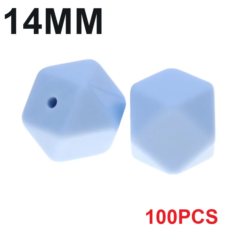 57 Pastel Blue Fkisbox, Bpa бесплатно, 14 мм, 100 шт., силиконовые шестигранные бусины, детские жевательные прорезыватели, прорезыватели, ожерелье, соска, цепочка, сделай сам, подарок для малышей - Цвет: 57 Pastel Blue