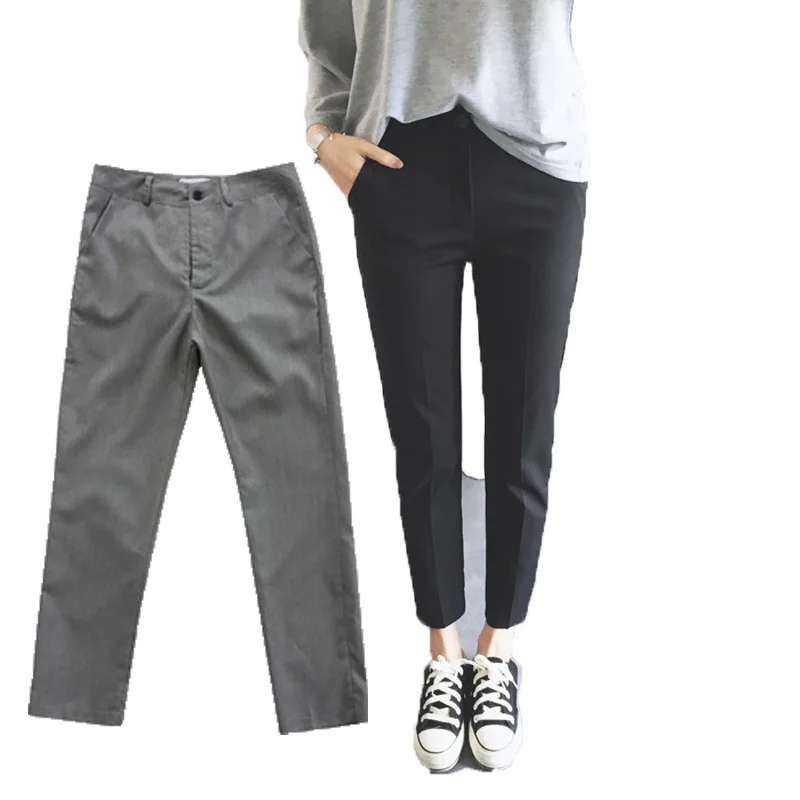 Для женщин костюм Штаны серый черный Однотонные повседневные штаны Мода 2017 г.