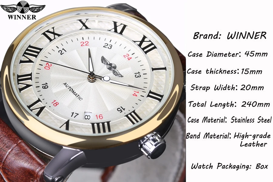 Часы наручные Winner Мужские механические брендовые Роскошные автоматические с