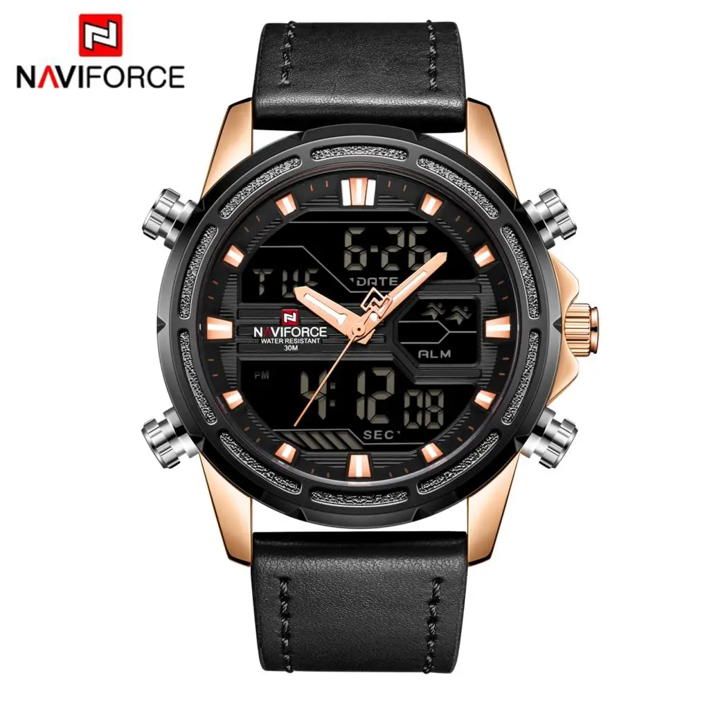 L Black Rose Gold NAVIFORCE Мужские кварцевые аналоговые часы Роскошные модные спортивные водонепроницаемые наручные часы Стальные Мужские часы Часы Relogio Masculino NF9138 - Цвет: L Black Rose Gold