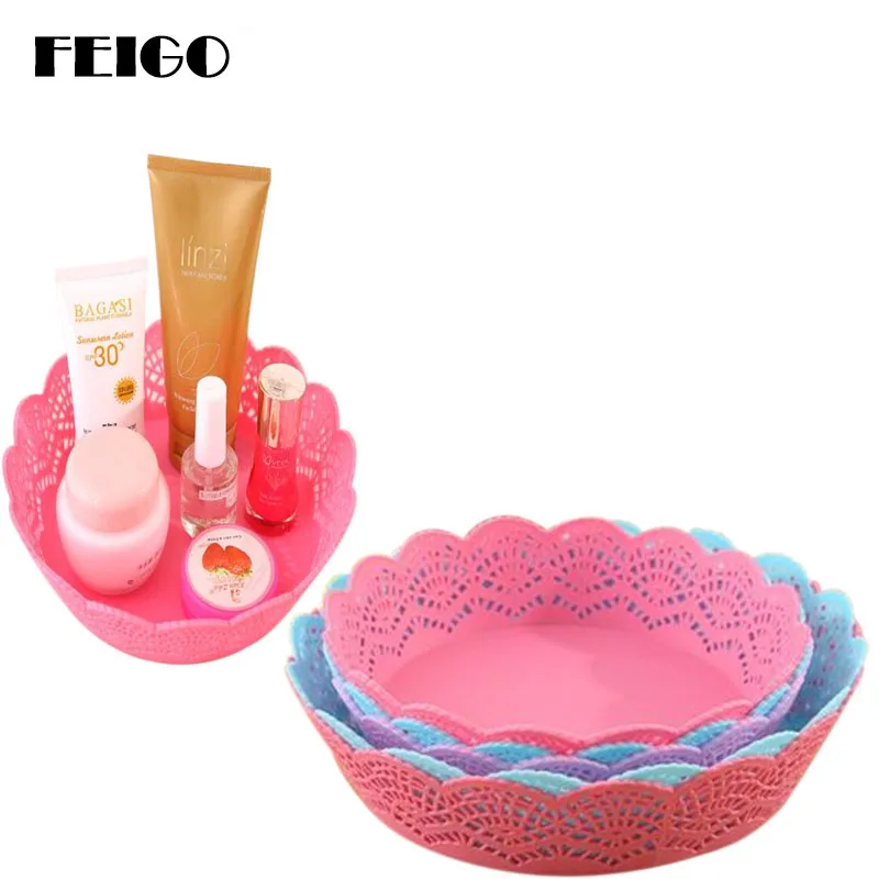 

FEIGO 1Pcs Imitation Rattan Fruit Basket Living Room Dry Fruit Plate Candy Plastic Fruit Plates Snack Plate Fruit Basket F642