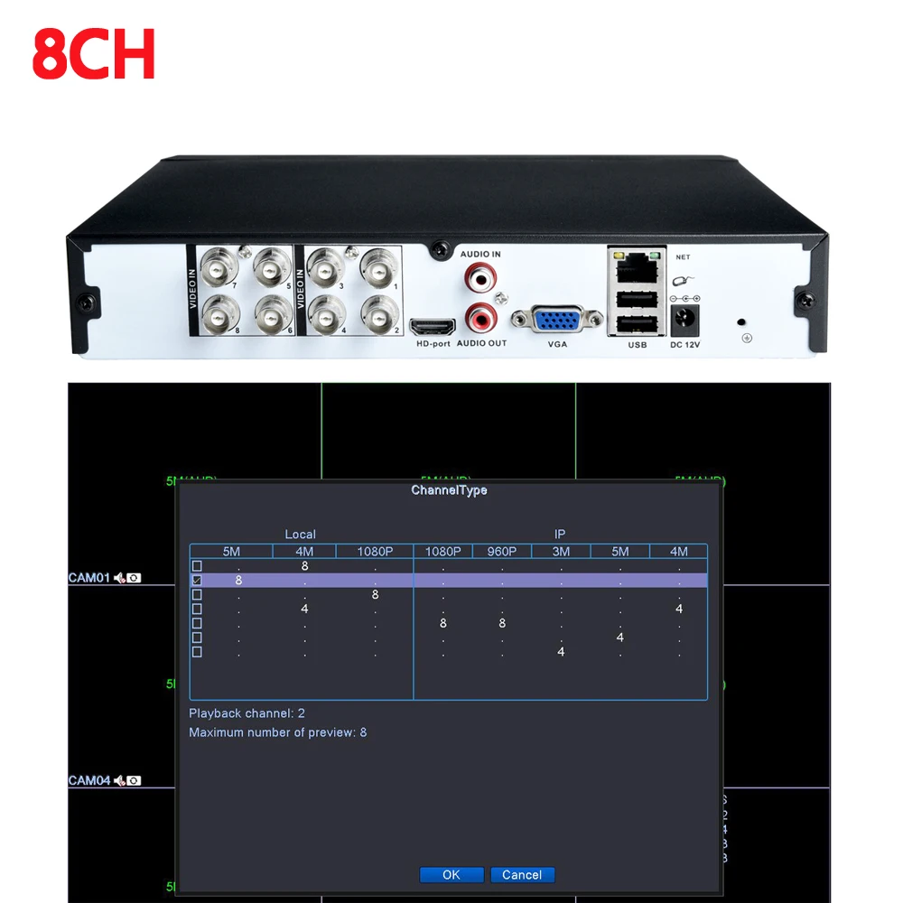Hamrolte 5MP AHD DVR 4CH/8CH 5 в 1 гибридный рекордер безопасности для 5MP/4MP 1080P TVI CVI аналоговая