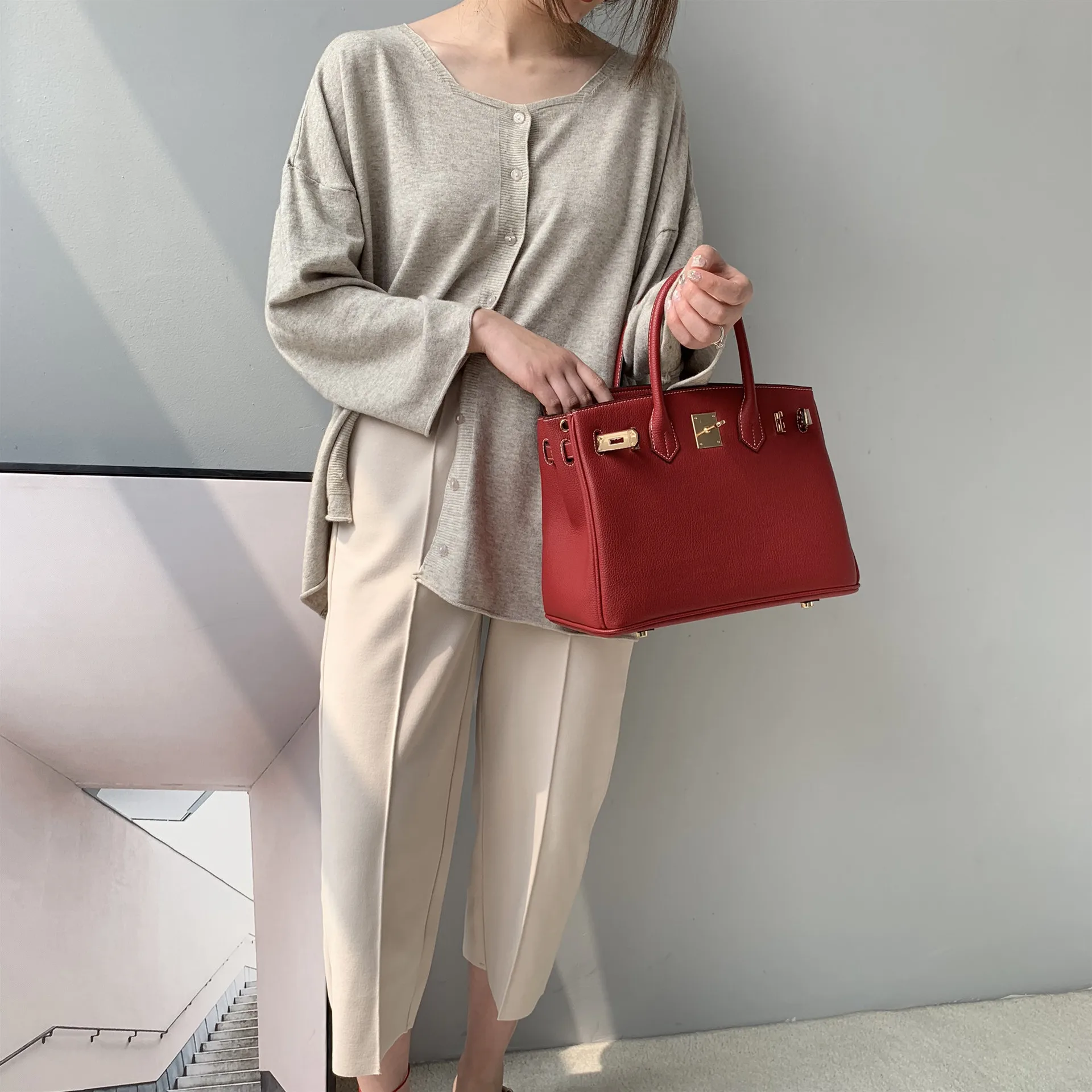 

2020 spring new knit small square collar Sweater one coat two shirts women
