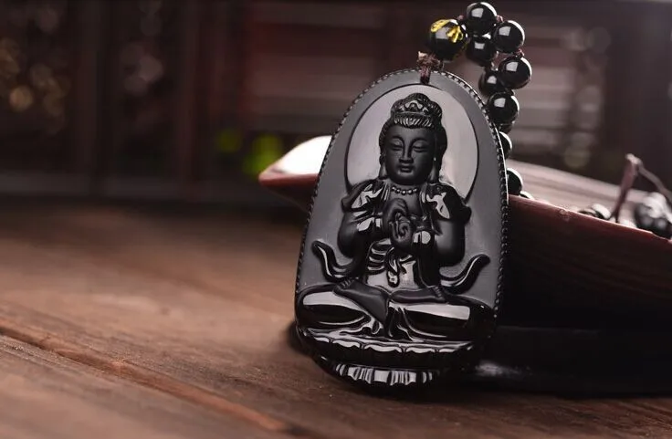

China Genuine Natural obsidian big day, if Buddha pendants, necklace.