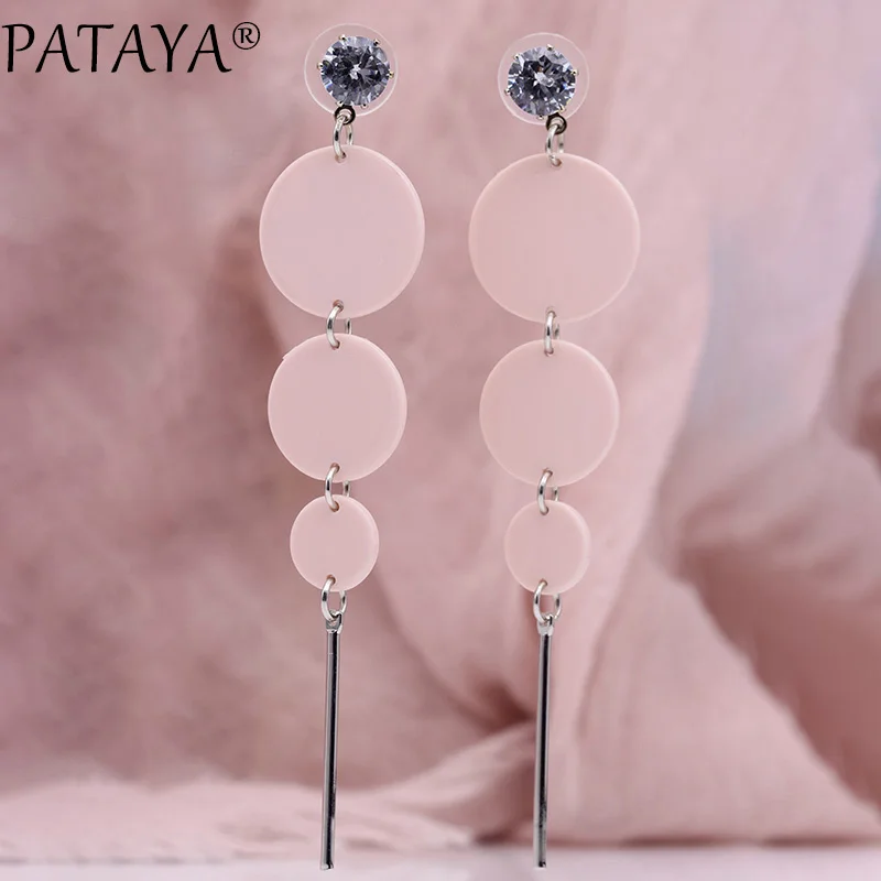 PATAYA, новинка, корейский стиль, синие длинные серьги, цвет макарон, женские модные ювелирные изделия, 585, розовое золото, круглые серьги-гвоздики из натурального циркония