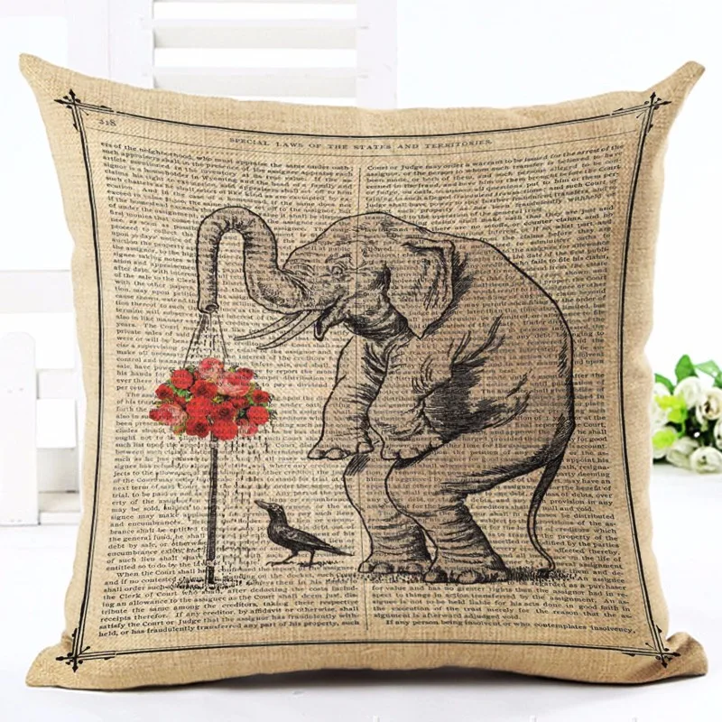 Старинная газета льняная наволочка для подушек Nordico Elephant style Home christmadecoratial 45x45 см