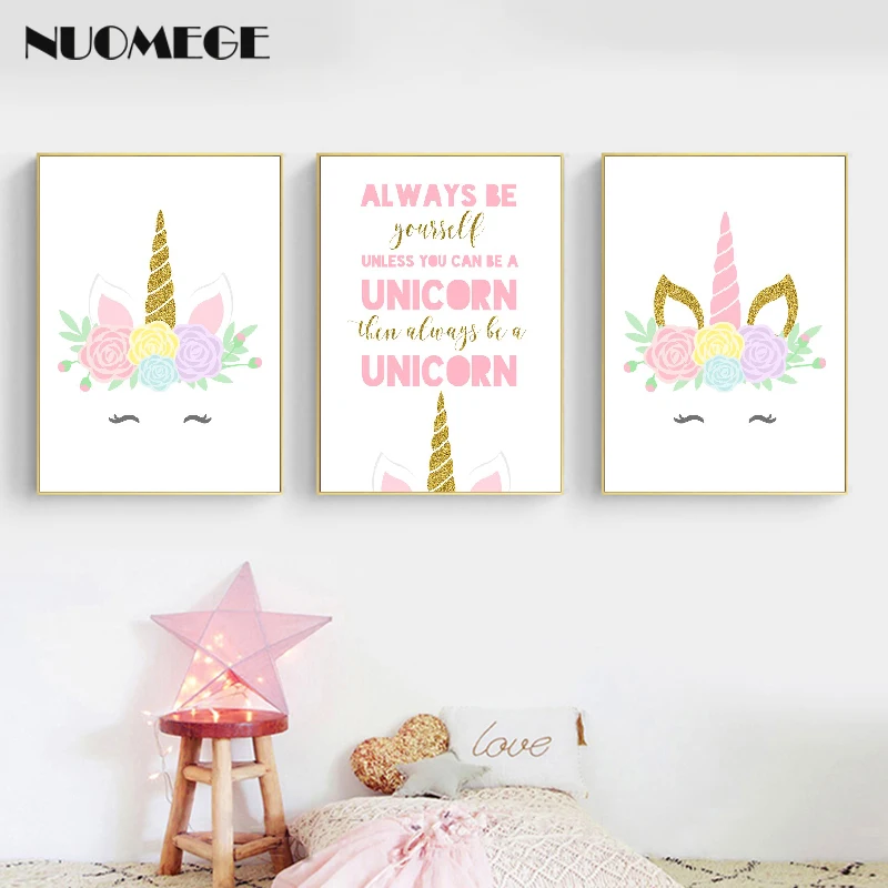 

Nursery Prints Gold Unicorn Wall Art Poster Prints Cartoon Canvas Painting Nordic Kids Decoration Pictures Baby Girl Decor